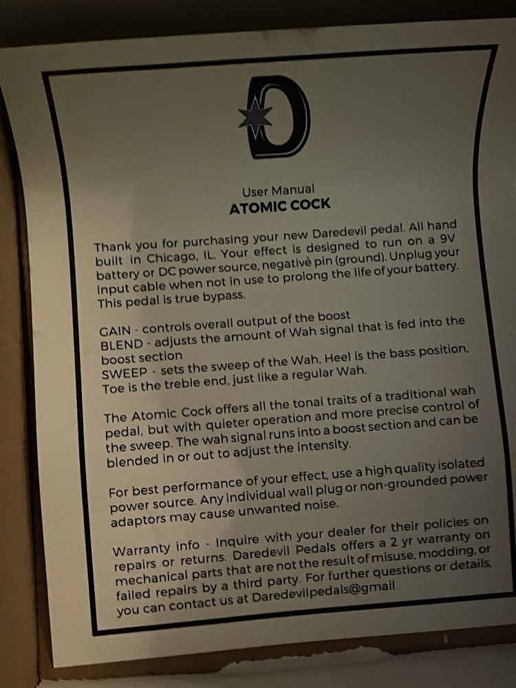 Daredevil Pedals - Atomic Cock Fixed Wah