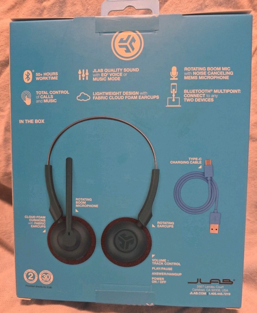 JLab Go Work Pop Wireless On-ear Headset w/Microphone Boom Bluetooth Multipoint