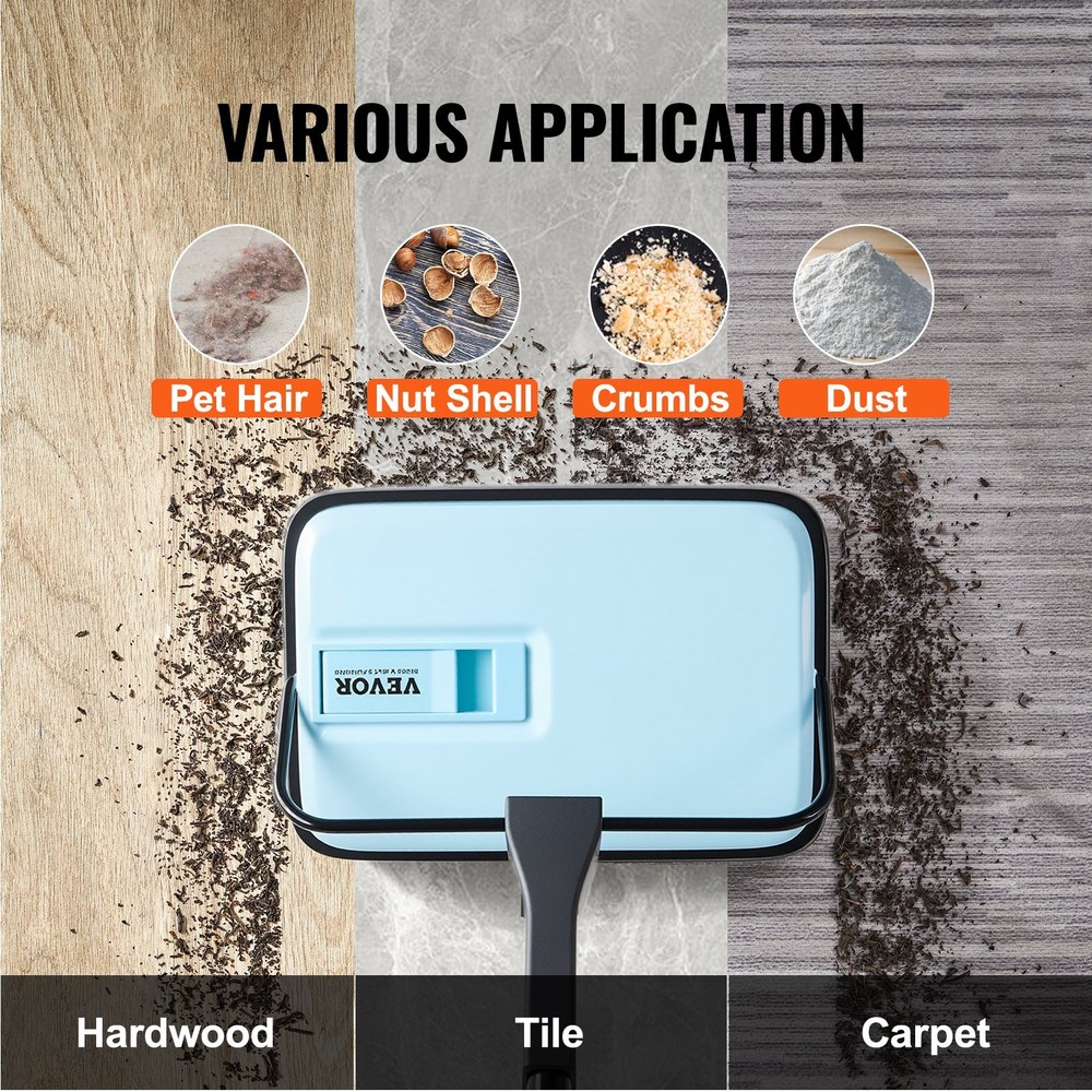 Carpet Sweeper Manual Floor Sweeper 300 ml Dustbin Capacity Easy Empty 6.7