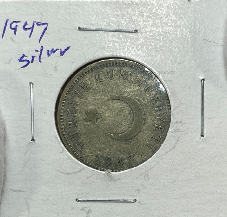 1947 Turkey One Lira Silver Coin
