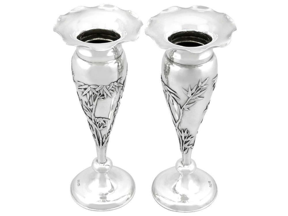 Antique Chinese Export Silver Vases Circa 1890