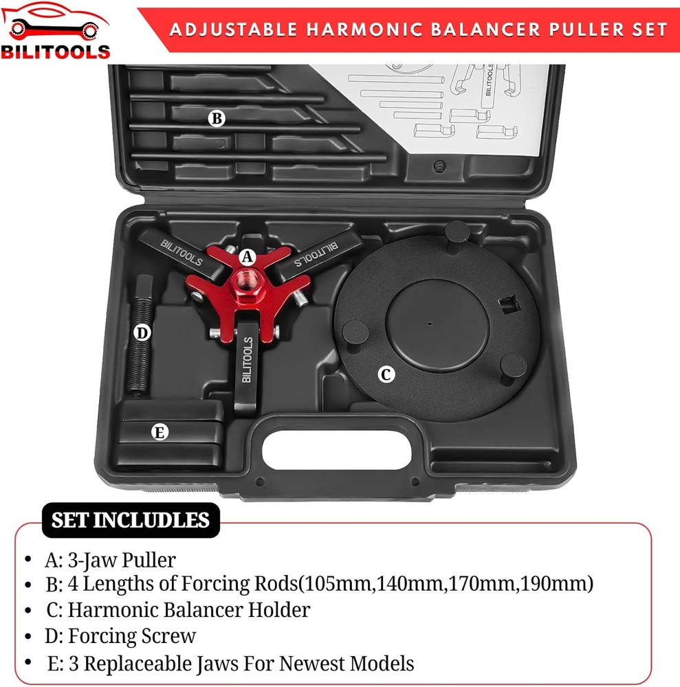 BILITOOLS Harmonic Balancer Puller Set, Upgraded 3-Jaw Pulley Full-Size