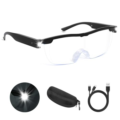 Magnifying Glasses with Light, 200% Magnification, USB Rechargeable LED Black