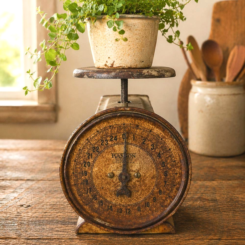 Vintage Hanson Utility Scale, Rustic Metal Countertop Kitchen Decor, 9"