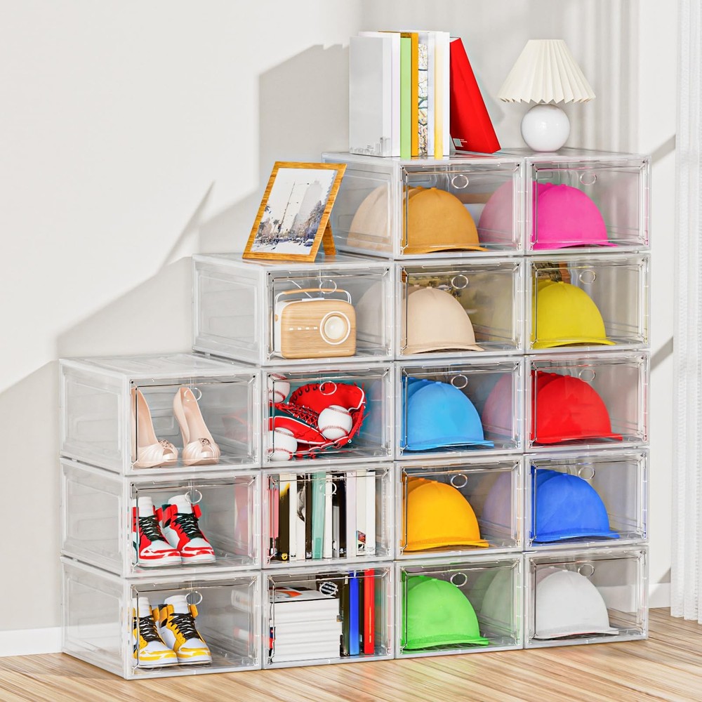YKLSLH Hat Organizer Box - 6 Pack for 40+ Hats, Harder Plastic, Stackable