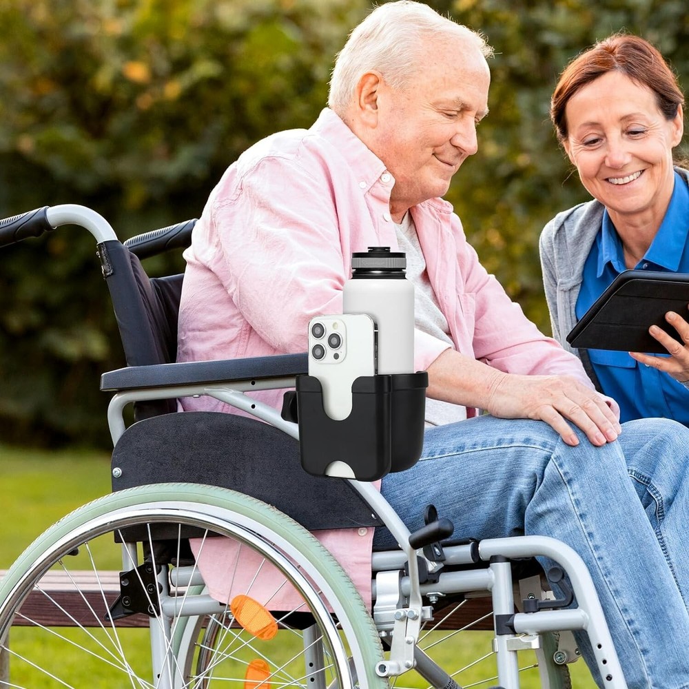 Adjustable Walker Cup and Phone Holder - Perfect for Wheelchairs & Rollators