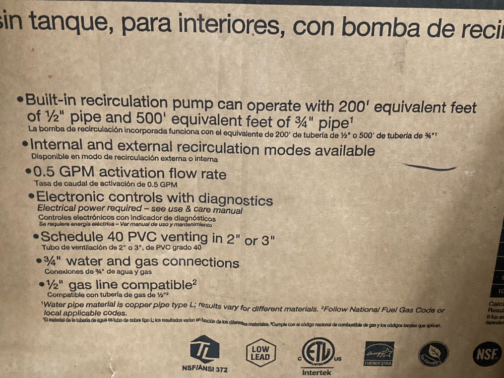Rheem Tankless Water Heater 9.9 GPM Natural Gas Indoor ECOH180DVRHLN