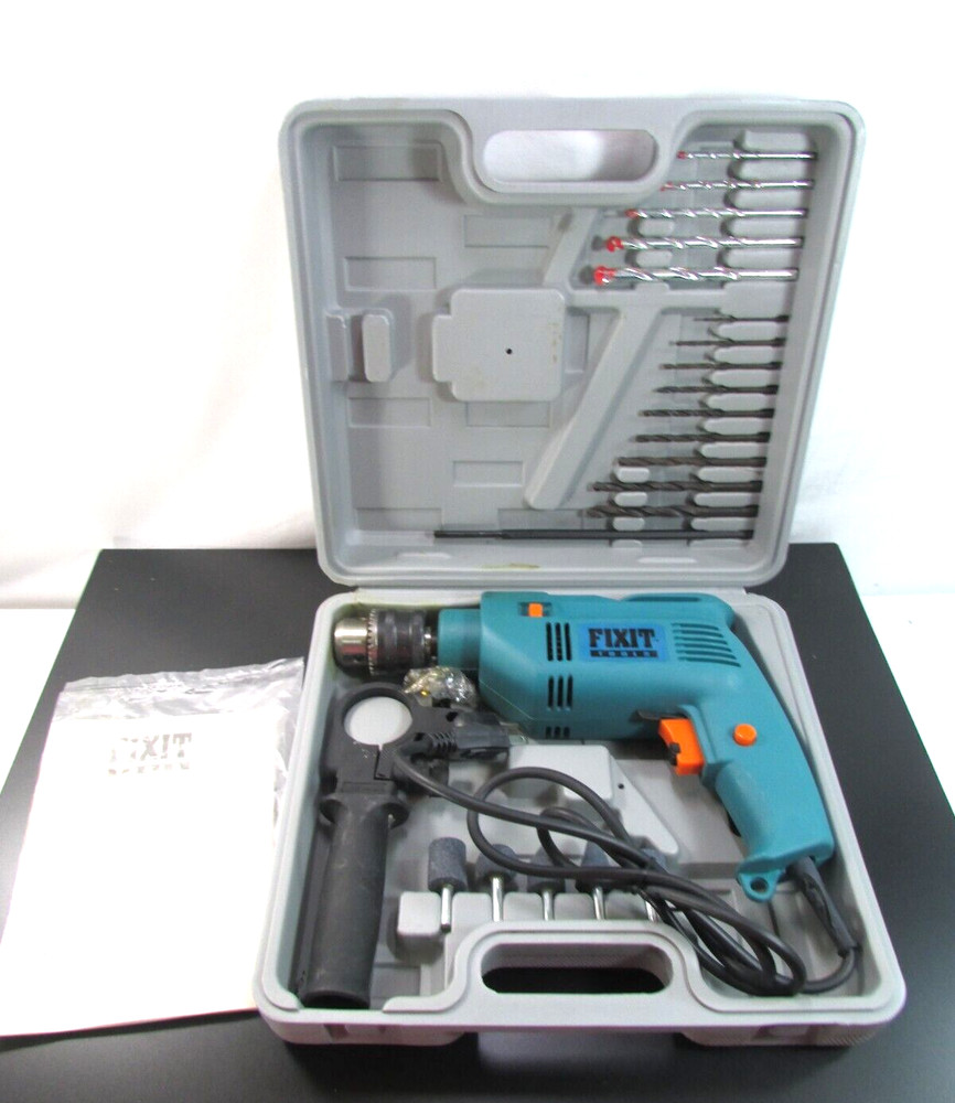 Fixit Fix it Tools Electric Corded Power Impact Drill Model 13 W/ Case & Bits