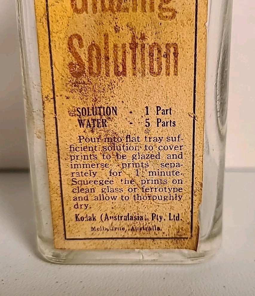 Antique KODAK Concentrated 4 oz. Empty bottle Glazing Solution Australia