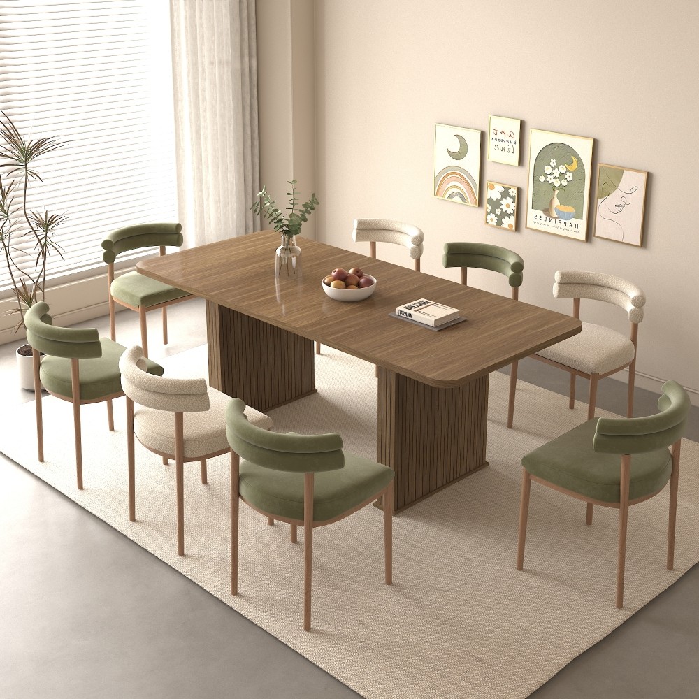 Beige Brown Extendable Dining Table Modern Wood Kitchen Table Double Robust