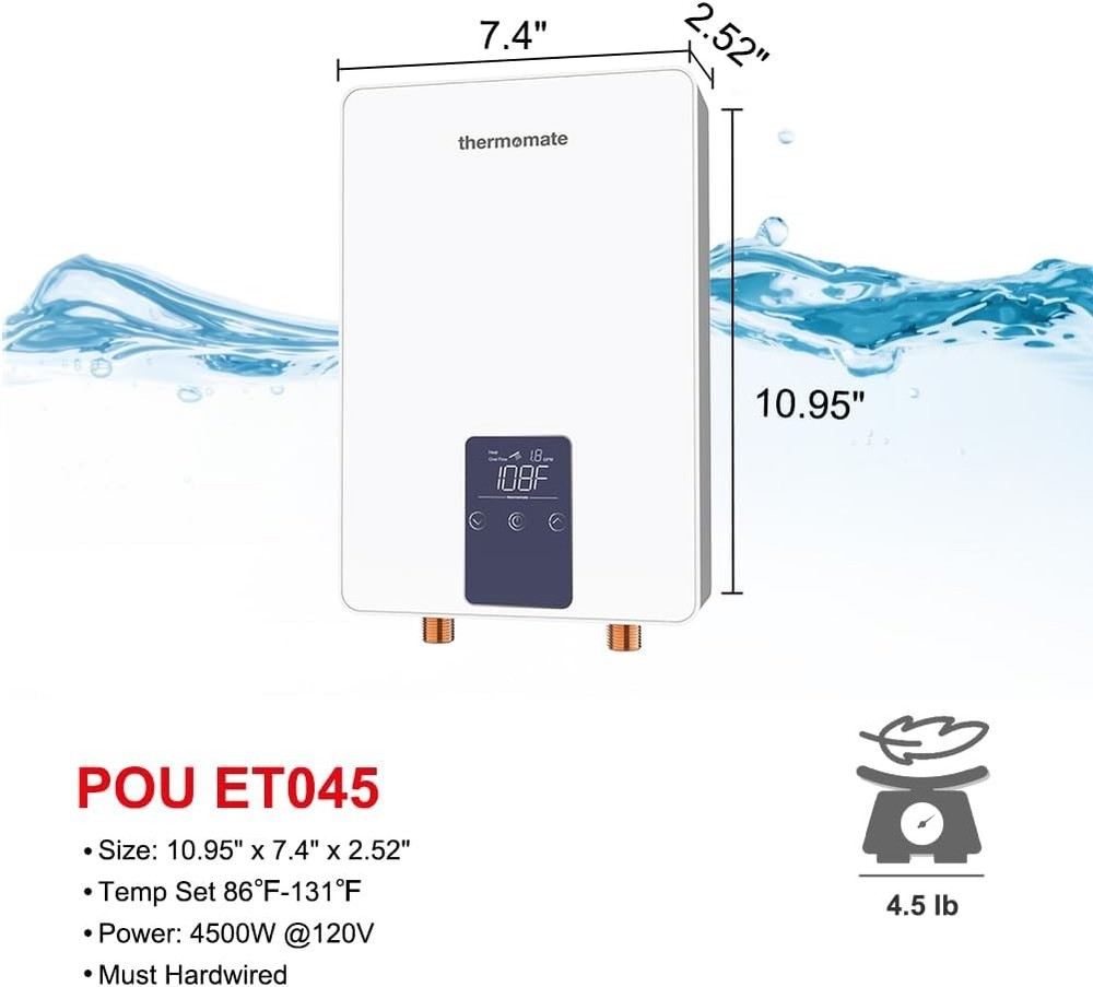 Mini Tankless Water Heater Electric 120V 4500W Point of Use for Sink Faucet CSA