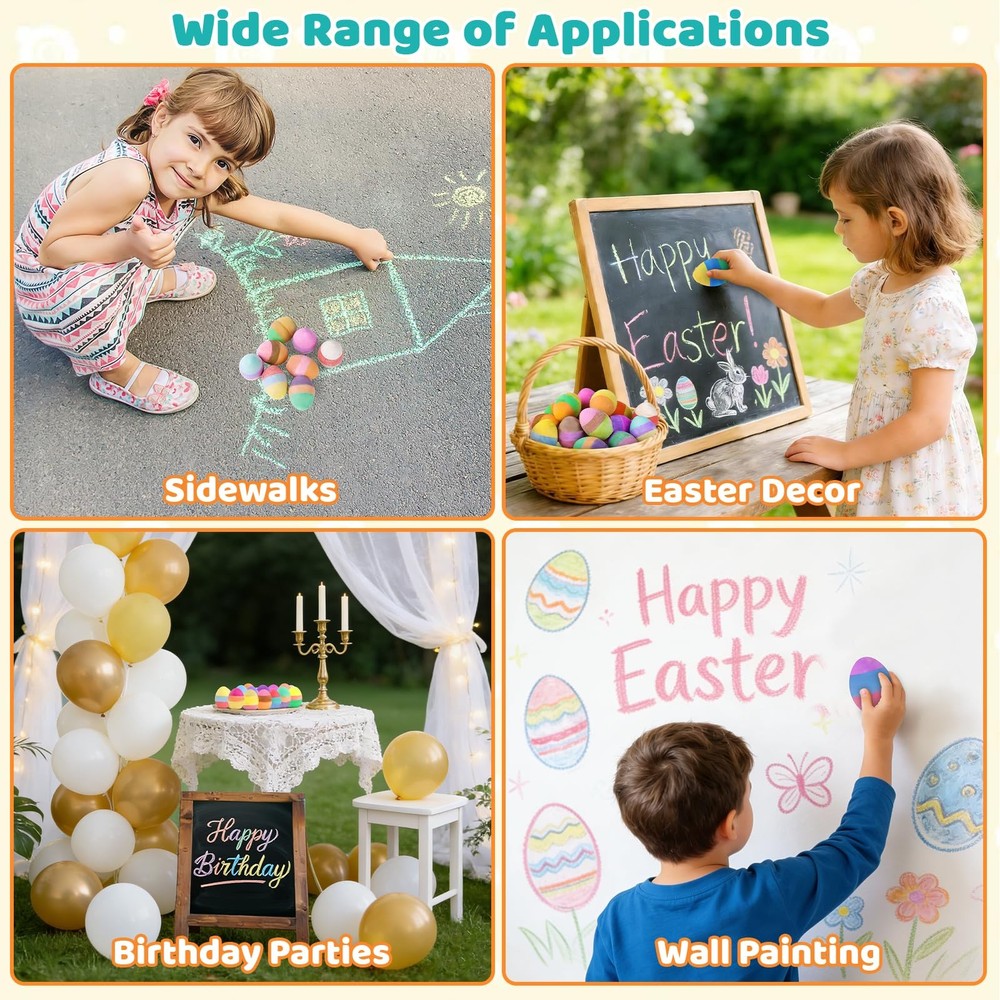 36 Pack Easter Sidewalk Chalks Bulk 3-Layer Chalk Eggs for Kids Easter Basket...