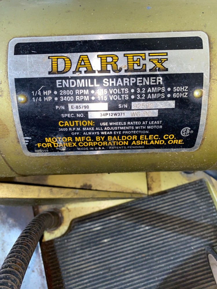 Darex E-90 Endmill Sharpener missing tool Tested/Working Parts (RKF)