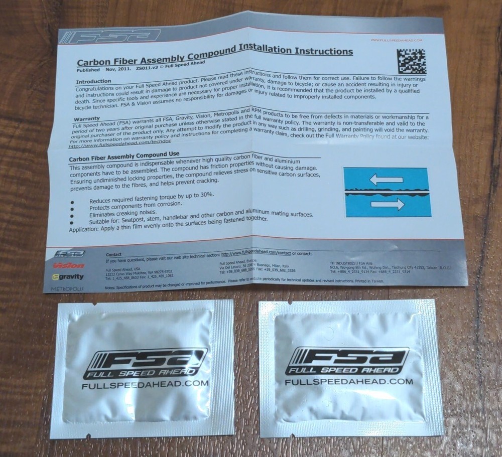 (2x) FSA Carbon Fiber Bicycle 🚴Assembly Compound/Paste 5g Individual Packets 🆕