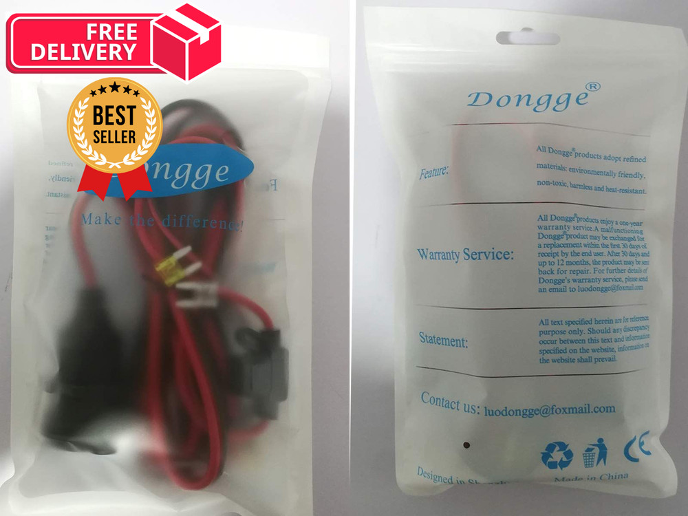 Dongge 12V/24V Fixed Thread Cigarette Lighter Socket Extension Cable 10 FT