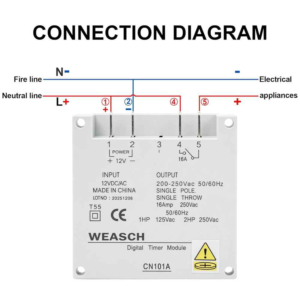 Timer Switch, CN101A, DC/AC 12V 16Amp, Digital LCD Power Programmable Timer Time