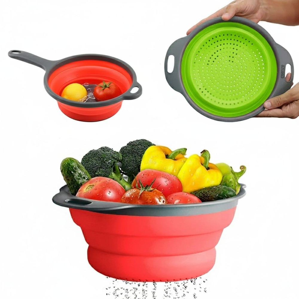 2 Pcs Foldable Silicone Colander Set – Kitchen Fruit & Vegetable Strainer Draine