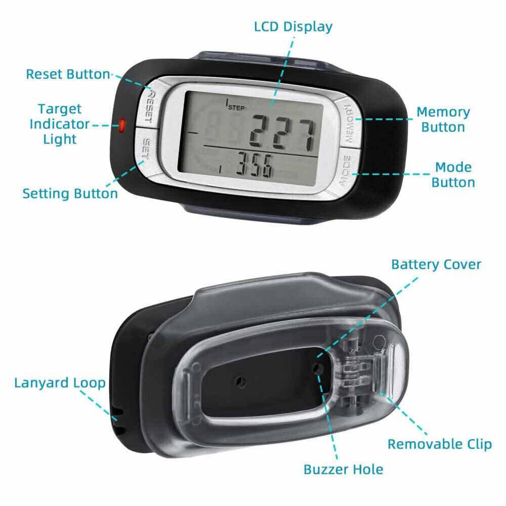 3D Sensor LCD Pedometer Step Walking Distance Calorie Counter Jogging Running