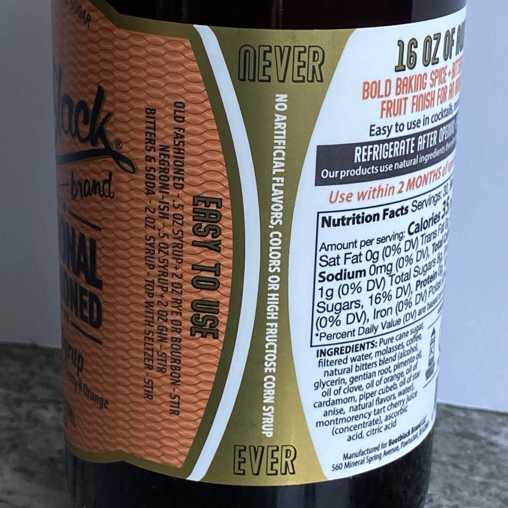 Bootblack Brand Old Fashioned Cocktail Syrup Mix Bitters Small Batch 32 Servings