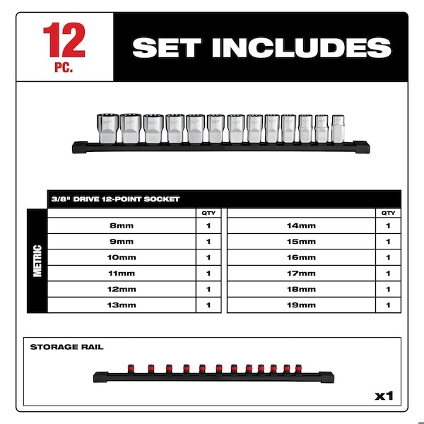 Milwaukee Tool 48-22-9520 Socket Set - Metric 12Pt