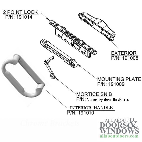 Interlock Narrow Interior Pull Handle Sliding Patio Door White Zinc Diecast