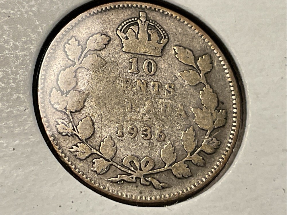 1936 King George 5 Th Silver 10 Cent Coin