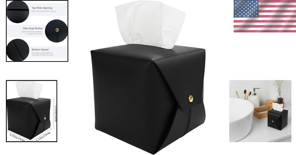 Square Leather Tissue Box Organizer - Versatile for Bathroom, Vanity & Desk