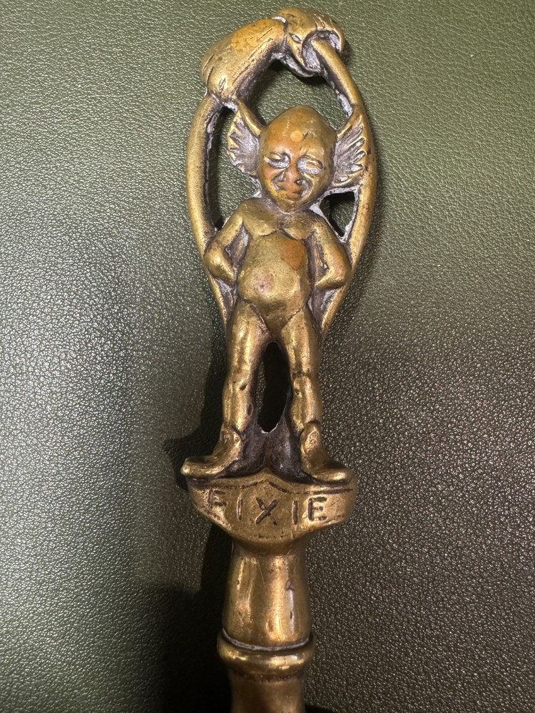 Brass "Pixie" Dustpan with Figurine Handle British made