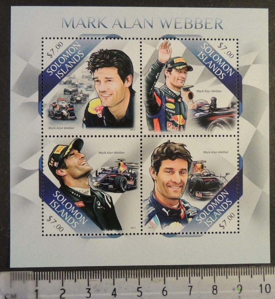 Solomon Islands 2013 formula 1 one mark webber m/sheet mnh