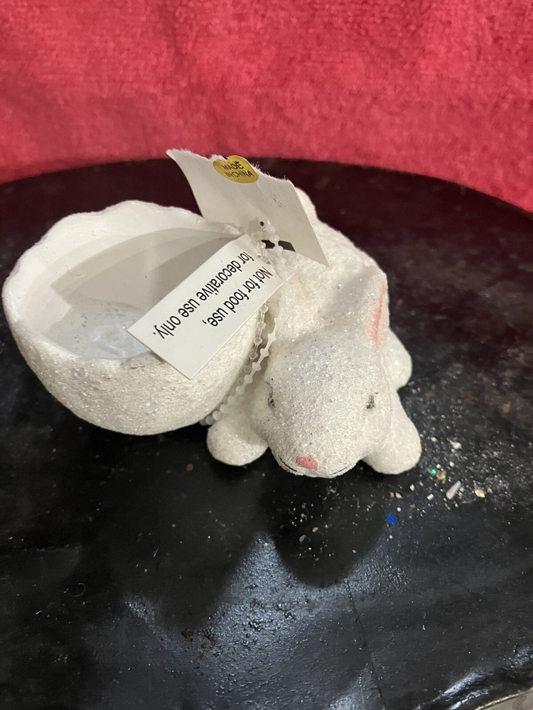 White Sugar Frosted Glitter Beaded Bunny Rabbit Figures Easter Decor DWK59