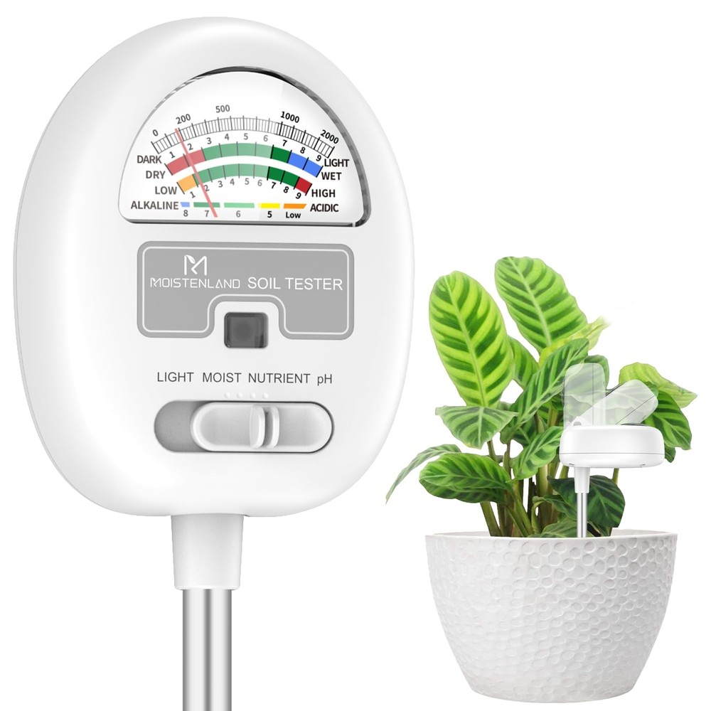[Upgraded] Soil Moisture Meter, 4-in-1 pH Tester, White