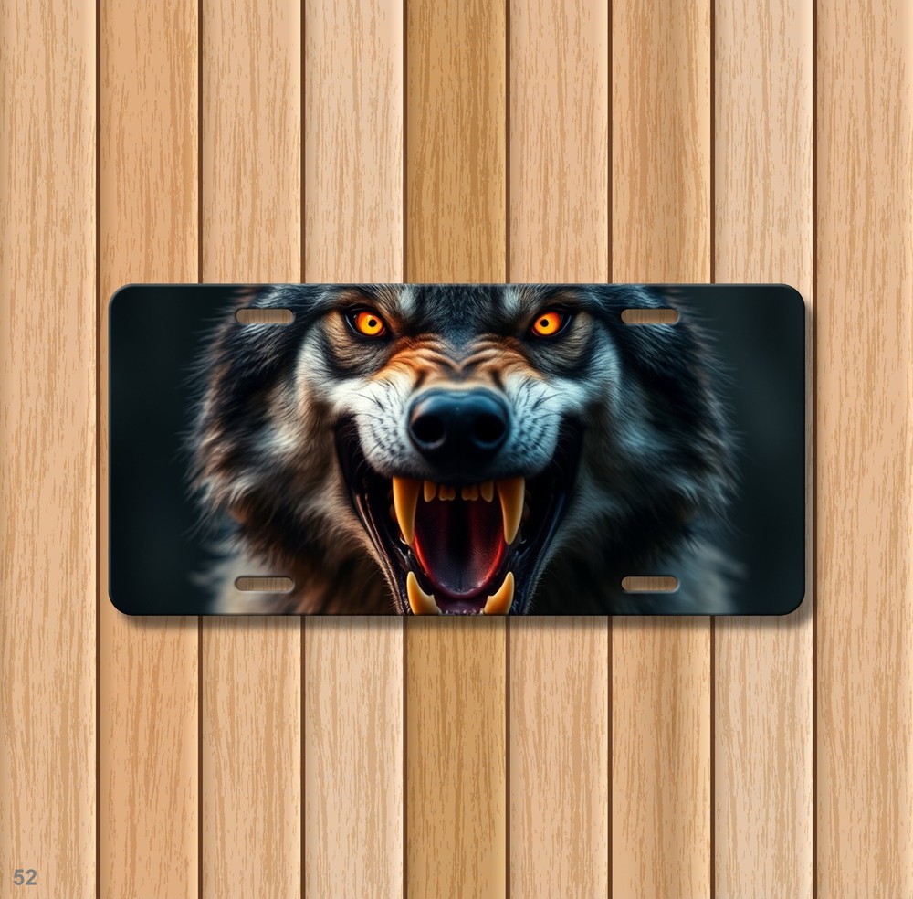 Aggressive Wolf License Plate Snarling Design Personalized Front Plate Special G