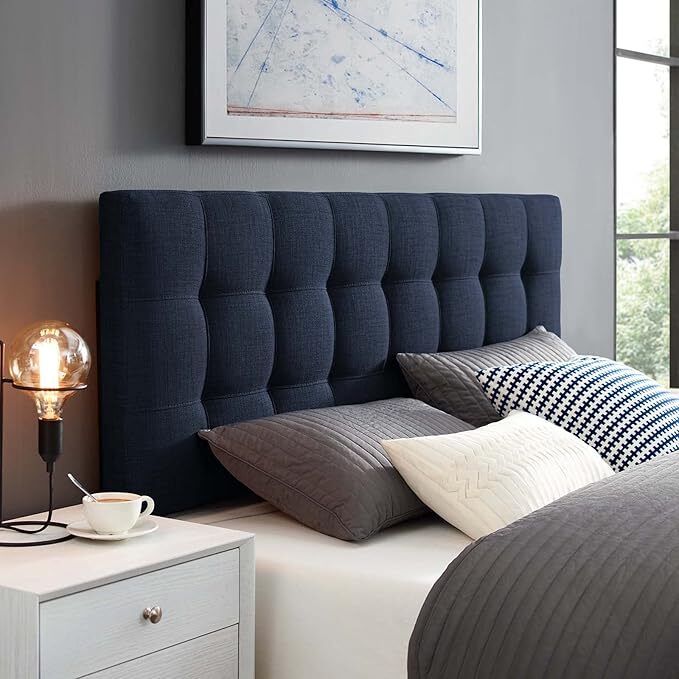 Modway Emily King Upholstered Polyester Fabric Headboard in Navy
