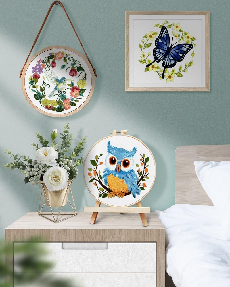 Beginner Embroidery Kit With Hoop,Fabric,Threads,Hummingbird Design,Multicolor