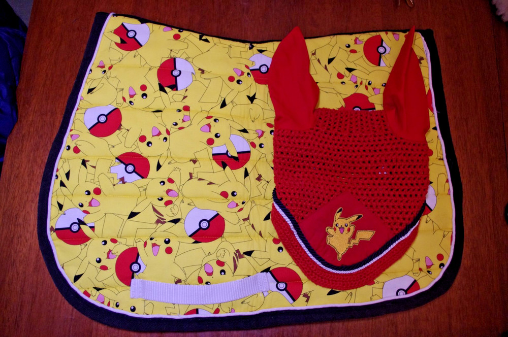 Pikachu Pokemon Saddle Pad Handmade Pony Size with Bonnet