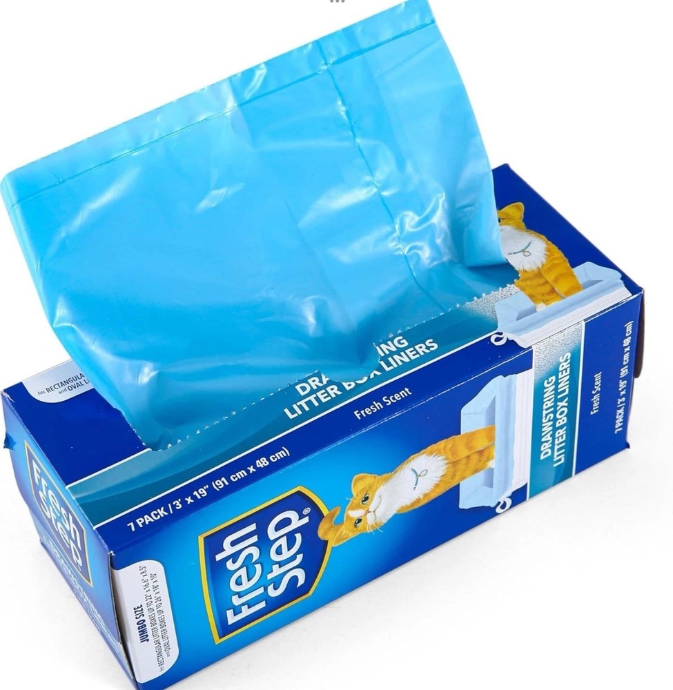 Fresh Step Jumbo Cat Drawstring Litter Box Liners 36x19 Scented 14 Ct-2 Boxes