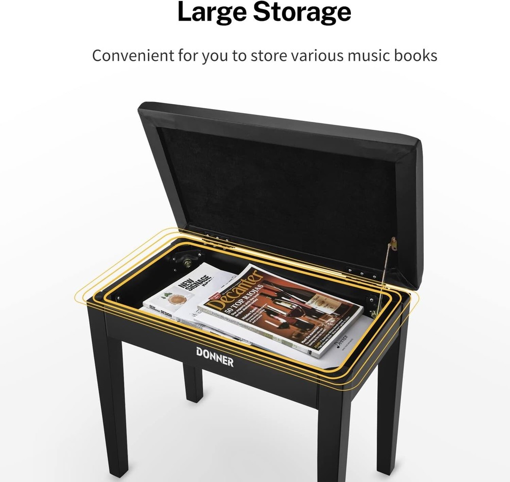 Piano Bench with Storage, Solid Wood Keyboard Bench Piano Bookcase Stool Chai...