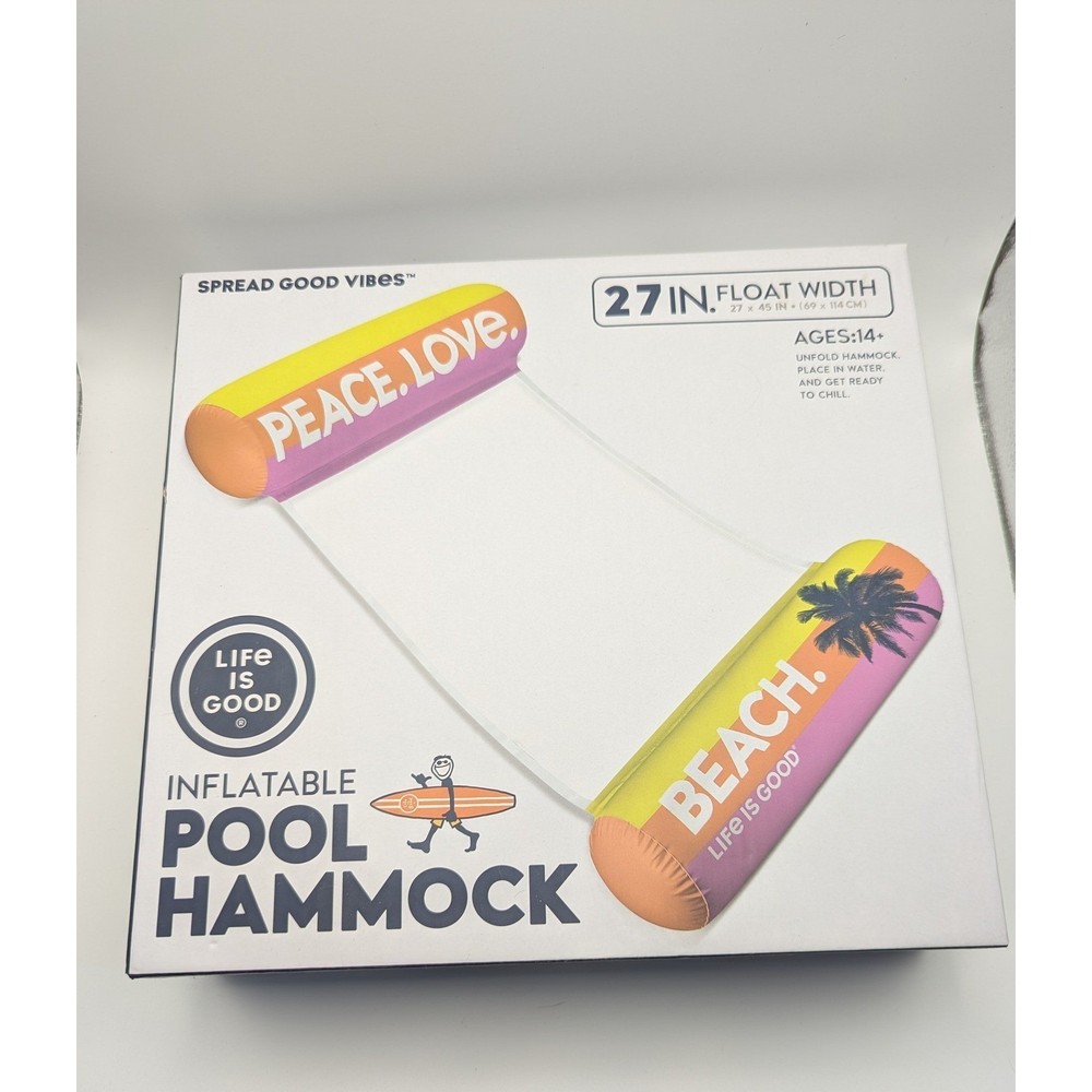 Life is Good Inflatable Pool Hammock 27x45" Peace Love Beach Sunset Float New