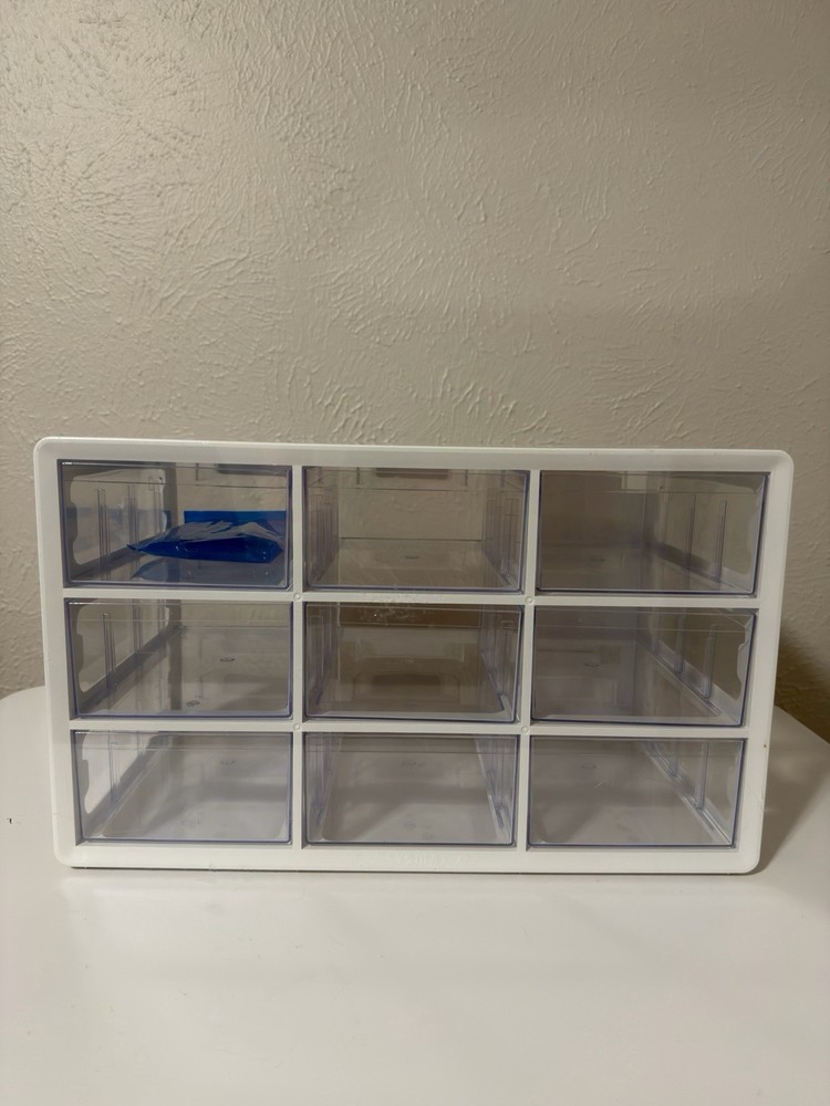 SYSMAX UP System Multibox 9-Compartment Plastic Tool Organizer, White/Clear