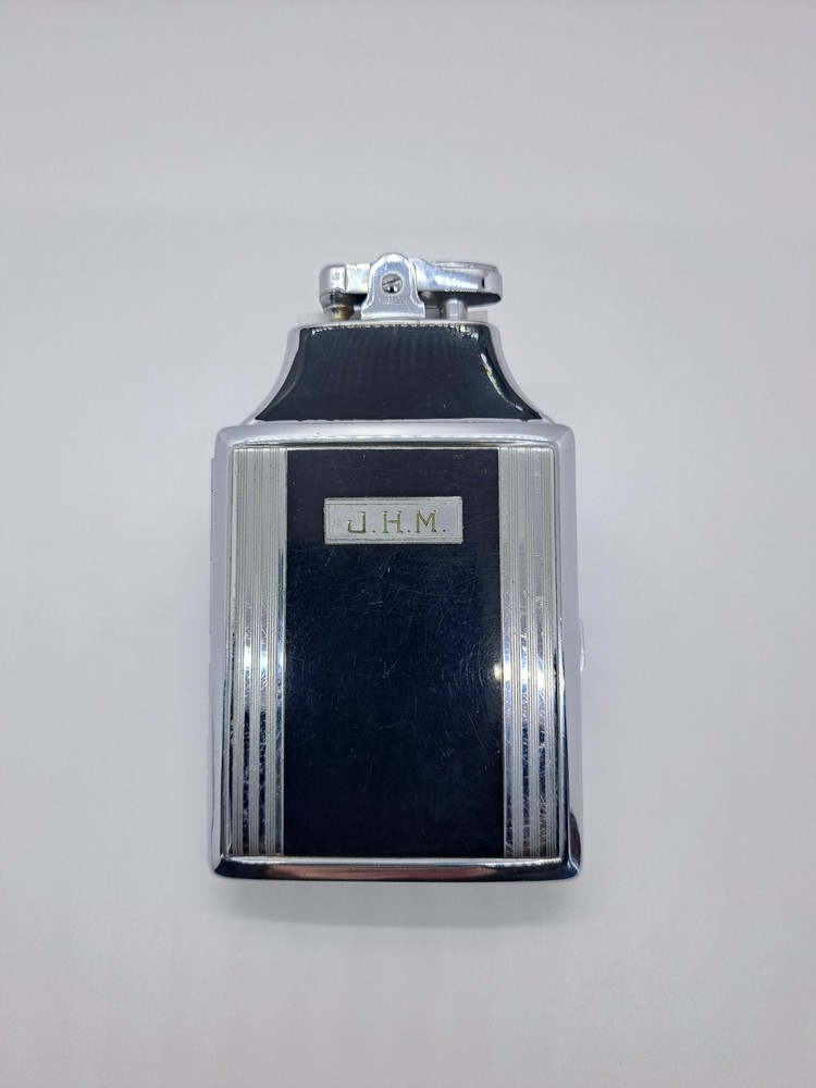Vtg Ronson Mastercase Art Deco Cigarette Case Combo Lighter Black & Silver As Is