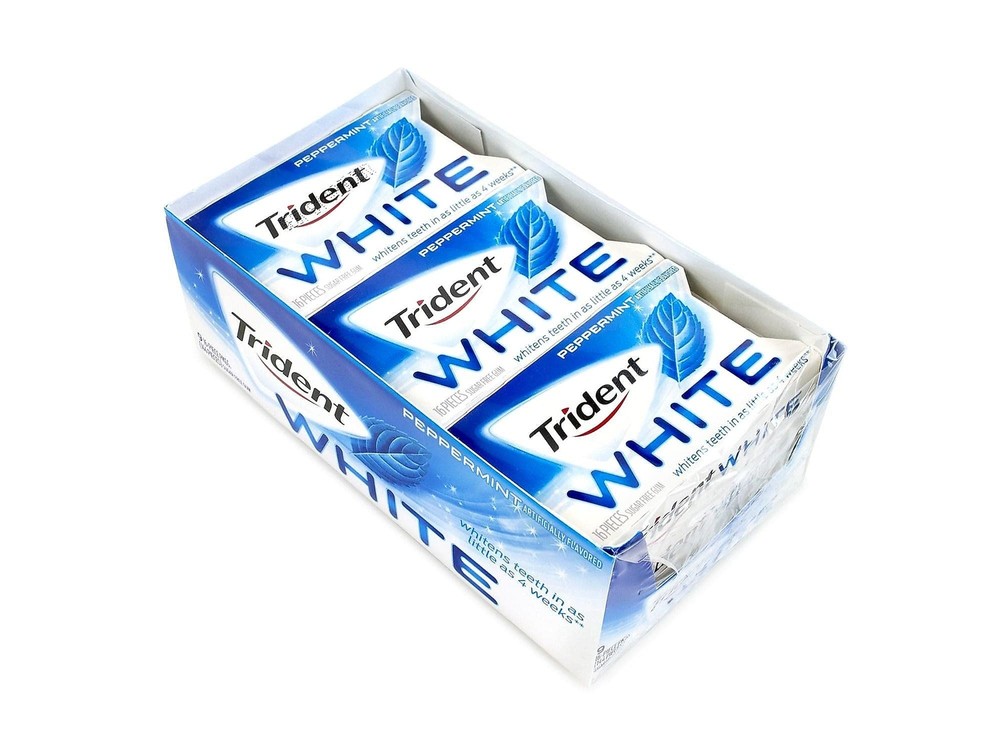 Trident Dual Pack Gum, White Peppermint, 16 Pieces, 12 Count