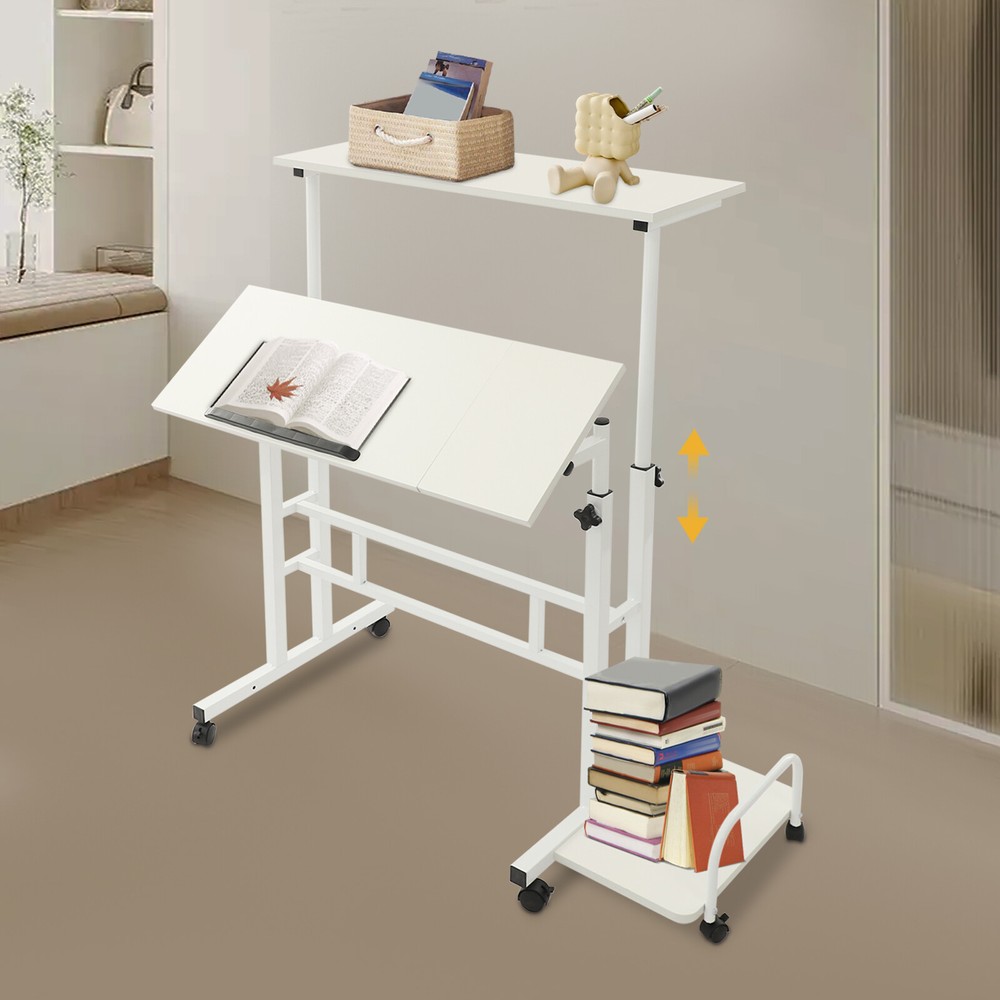 White Computer Desk, Multi Functional Foldable Desk, Adjustable Computer Table