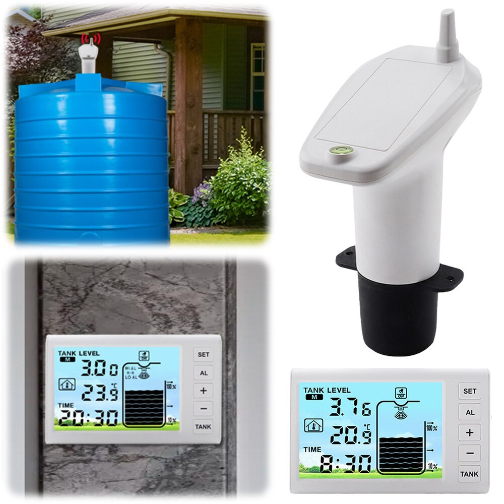 Ultrasonic Water Tank Liquid Depth Level Meter Temperature Sensor Time Display