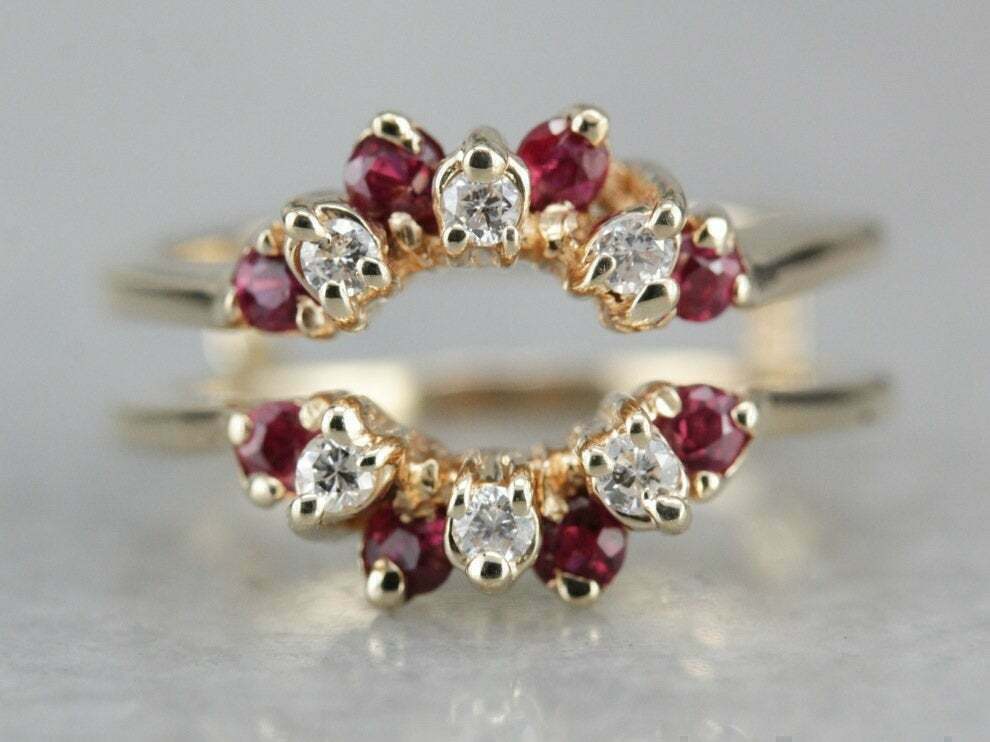 1Ct Lab Created Diamond Ruby Enhancer Wrap Wedding Ring 14k Yellow Gold Finish