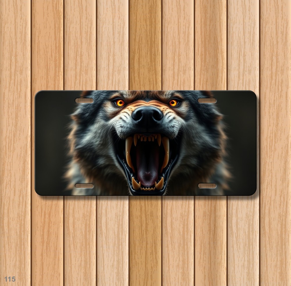Aggressive Wolf License Plate Snarling Design Customizable Front Plate Anniversa