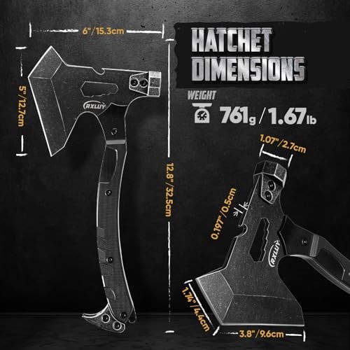 Tactical Axe with G10 Handle Camping Survival Hatchet, Multifunctional Black