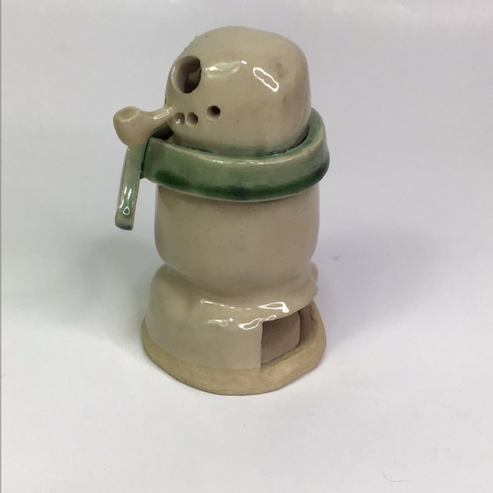 Studio Marked Pottery Tea Light Candle Holder Snowman Figurine 5”