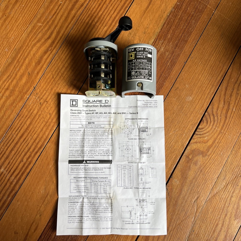 NOS SQUARE D 2601 AG2 Reversing Drum Switch, No Box