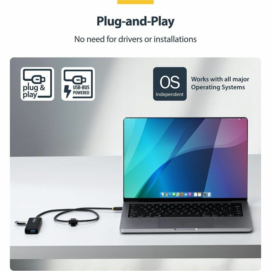 StarTech 4-Port USB-C to 4x USB-A Hub 5Gbps Bus-Powered 2ft Cable