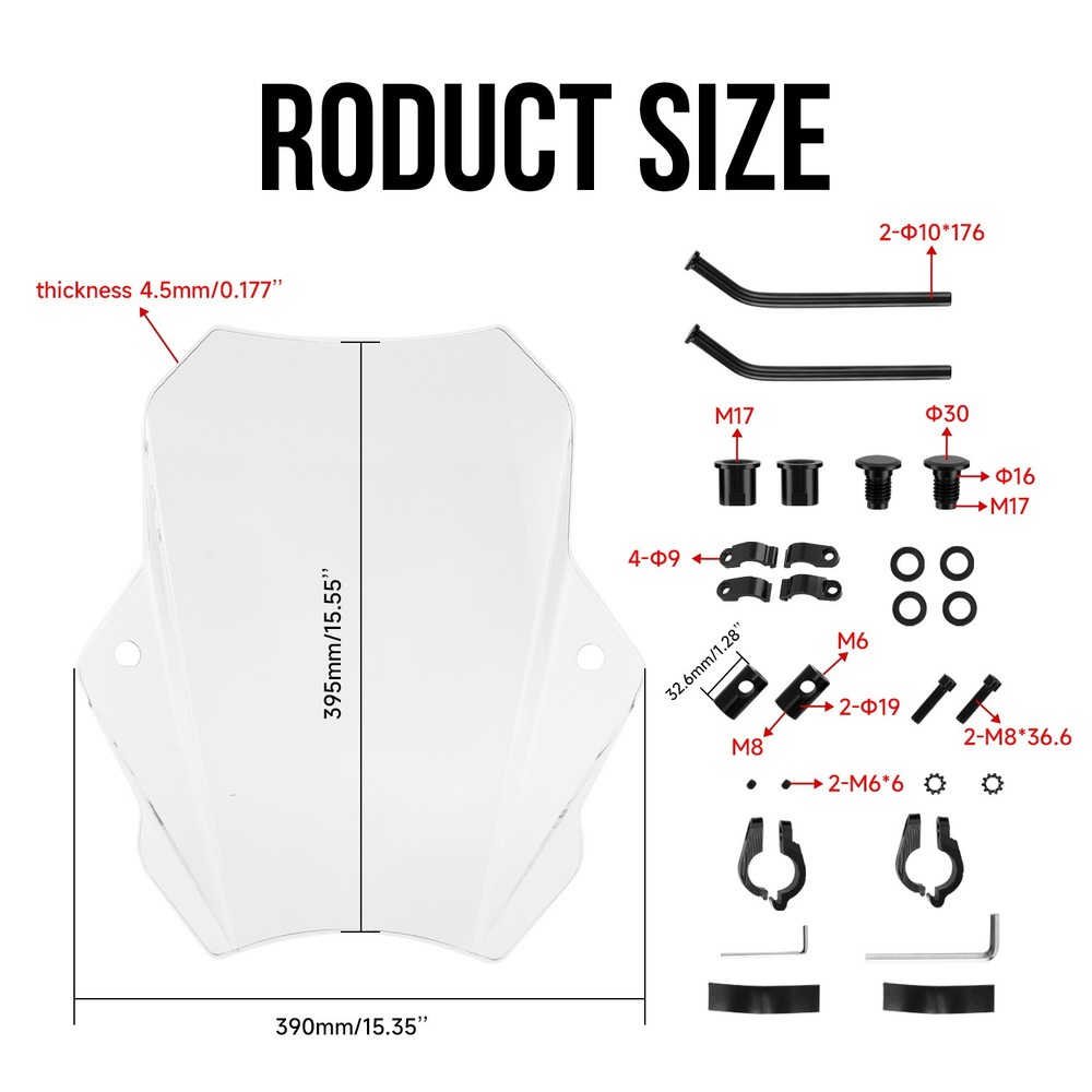 Motorcycle Windshield Windscreen Universal 7/8" / 1" Handlebars For Harley Honda